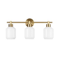 Globe Electric 52055 Cannes 3-Light, Gold Bathroom Vanity Light Fixtures, Modern Wall Lighting With Milk Glass Shades, Vanity Lights For Bathroom, Brass Bathroom Light Fixtures, Bulb Not Included