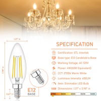 Winshine 10 Pack Dimmable E12 Led Bulb 2700K Warm White 4W Candelabra Light Bulbs 60 Watt Equivalent B11 Type B Small Base Lig