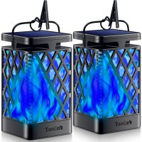 Tomcare Solar Outdoor Lights, Blue Flickering Flame Solar Lanterns Outdoor Waterproof Hanging Lights Upgraded Led Solar Christmas Lights Decorative Solar Landscape Lights For Patio Deck Yard, 2 Pack