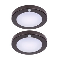 Lit-Path Led Motion Sensor Flush Mount Ceiling Lighting Fixture, Closet Light With Motion Sensor, 10.5W, 700 Lumen, 6.2 Inch, Anti-Rust Galvanized Housing, Bronze Finish 5000K 2-Pack