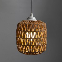 Loviver Boho Style Woven Rattan Pendant Light Shade, Vintage Style Ceiling Light Shade, E27 Bulb Crafts Lampshade Pendant Lamp Decoration, Khaki Lantern