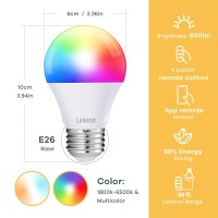 Linkind Smart Wifi Light Bulbs With Remote Control, Rgbw Color Changing Led Light Bulb (2Nd Gen), A19 60W Equivalent Dimmable Bulb Compatible With Alexa & Google Home, 2700K~6500K, 6-Pack