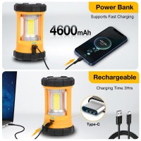 Camping Lantern 3200Lm Bright Camping Lights 4600Mah Power Bank Rechargeable Led Lantern Lantern Flashlight For Power Outag