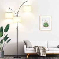 Dimmable Floor Lamp - 3 Lights Arc Floor Lamps For Living Room, 1000Lm Modern Tall Standing Lamp With Beige Shades & Heavy Base, Mid Century Tree Floor Lamp For Bedroom Office, 3 Led Bulbs Included