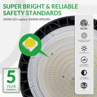 Flakeeper Led High Bay Light 240W 36000 Lm With Us Plug, Dimmable 1-10V, 5000K, Ufo Commercial Industrial Warehouse Workshop Factory Barn Garage Area Lighting Fixture, Dlc Etl Listed