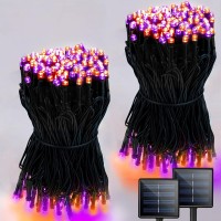 Orange Purple Solar Halloween Lights Superlong 2Pack Each 85Ft Solar String Lights Outdoor Waterproof Super Bright 480 Led