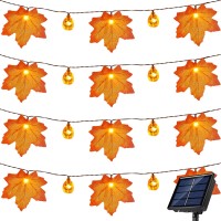 Xingpold Solar Pumpkin Maple Leaf String Lights Outdoor, 50 Led 30Ft Fall Garland With Lights Waterproof Pumpkin Lights For Thanksgiving Halloween Autumn Harvest Festival Outdoor Garden Party Decor