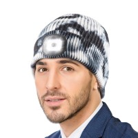 Led Beanie With Light, Unisex Rechargeable Led Headlamp Hat, Warm Knit Hat For Winter Safety, Head Light For Outdoor Dog Walking,Gifts For Men Women Dad