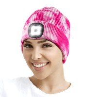 Led Beanie With Light, Unisex Rechargeable Led Headlamp Hat, Warm Knit Hat For Winter Safety, Head Light For Outdoor Dog Walking,Gifts For Men Women Dad