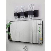 Oylyw Black Bathroom Light Fixtures Crystal Bathroom Vanity Light 3 Light Over Mirror Modern Led Wall Light For Bathroom