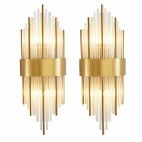 Bokt Gold Crystal Wall Lamp Luxury Crystal Wall Sconce Brushed Brass Wall Light 2 Pack Bedroom Vanity Mirror Light Crystal Rod Wall Light For Hallway Stairway Living Room