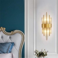 Bokt Gold Crystal Wall Lamp Luxury Crystal Wall Sconce Brushed Brass Wall Light 2 Pack Bedroom Vanity Mirror Light Crystal Rod Wall Light For Hallway Stairway Living Room