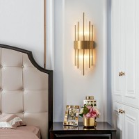 Bokt Gold Crystal Wall Lamp Luxury Crystal Wall Sconce Brushed Brass Wall Light 2 Pack Bedroom Vanity Mirror Light Crystal Rod Wall Light For Hallway Stairway Living Room