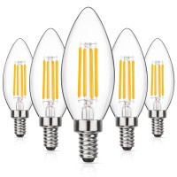 Maxvolador Dimmable E12 Candelabra Led Light Bulbs 60W Equivalent, 600Lumens Led Chandelier Bulb 2700K Warm White, Decorative B11 Filament Candle Light Bulbs Clear Glass, Pack Of 5