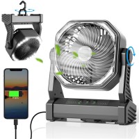 Xumemall Camping Fan With Led Lantern 20000Mah Rechargeable Battery Operated Portable Fan With Hook 270Rotation 4 Speeds