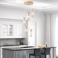 Lmqnine Pendant Light Gold Modern Pendant Light Fixtures Mini Crystal Chandeliers Adjustable 5Light Pendant Lighting For Kit