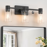 Esfos 3Light Matte Black Wall Sconces For Bathroom Modern Vanity Light Fixtures Over Mirror Wall Lamp With Clear Glass Shade