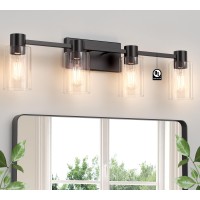 Esfos 4Light Modern Vanity Light Fixtures Over Mirror Matte Black Bathroom Light Fixtures Vanity Lights Wall Sconce With Cle