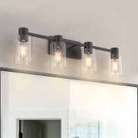 Esfos 4Light Modern Vanity Light Fixtures Over Mirror Matte Black Bathroom Light Fixtures Vanity Lights Wall Sconce With Cle