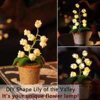 Lily Of Valley Lamp, Crochet Artificial Flowers With Night Lights Fake Lily Of Valley Included Pots - For Gift, Birthday, Ideas For Valentine'S Day Mother'S Day, Desk Home Decorations (L, Warm Lamp)