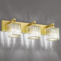 Aipsun Gold Vanity Light Crystal Bathroom Light Fixtures Modern Vanity Lighting Fixtures 3 Light (Exclude Bulb)