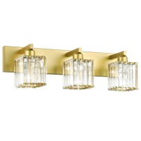 Aipsun Gold Vanity Light Crystal Bathroom Light Fixtures Modern Vanity Lighting Fixtures 3 Light (Exclude Bulb)