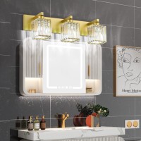 Aipsun Gold Vanity Light Crystal Bathroom Light Fixtures Modern Vanity Lighting Fixtures 3 Light (Exclude Bulb)