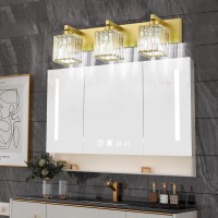 Aipsun Gold Vanity Light Crystal Bathroom Light Fixtures Modern Vanity Lighting Fixtures 3 Light (Exclude Bulb)