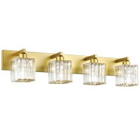 Aipsun Gold Bathroom Light Fixtures Crystal Vanity Light 4 Light Modern Bathroom Vanity Light Fixtures (Exclude Bulb)