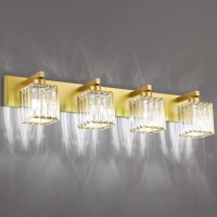 Aipsun Gold Bathroom Light Fixtures Crystal Vanity Light 4 Light Modern Bathroom Vanity Light Fixtures (Exclude Bulb)