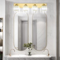 Aipsun Gold Bathroom Light Fixtures Crystal Vanity Light 4 Light Modern Bathroom Vanity Light Fixtures (Exclude Bulb)