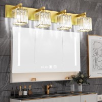 Aipsun Gold Bathroom Light Fixtures Crystal Vanity Light 4 Light Modern Bathroom Vanity Light Fixtures (Exclude Bulb)