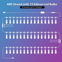 Mlambert 48Ft Outdoor Patio Lights Rgb Cafe String Lights With 15 Led Shatterproof Bulbs, Dimmable String Lights For Porch Gazebo Balcony-White 1 Pack