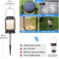 Cool White 4 Pack Solar Hanging Mason Jar Lights With Stakes, Waterproof Decorative Outdoor Solar Lantern Lamp, Vintage Glass Jar Starry Fairy Light With 30 Leds For Patio Garden Tree Yard