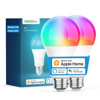 Vocolinc Smart Light Bulb Works With Apple Homekit, Alexa, Google Home, Dimmable Wifi Bulbs, 850 Lumens, E26 Led 60 Watt Equivalent, A21, 2200K-7000K Rgbw, 9.5W, 2 Pack