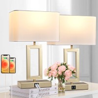 Set Of 2 Table Lamps With Dual Usb Ports,Touch Control For Bedside And Nightstand In Bedroom, 3-Way Dimmable Modern For Desk, Living Room, Office, Led Bulbs Included, Gold&White