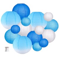 Paper Lanterns Decorative, Party Supplies For Wedding Graduation Anniversary Birthday Party Decorations Blue/White 15Pcs