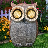 Dkjocky Owl Garden Statues Outdoor Decor With Solar Led Lights - Cute Owl Figurines Garden Gifts Yard Art Sculptures For Outside, Patio, Backyard, Garden Decorations, Lawn Ornaments