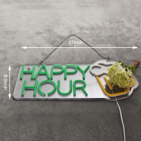 Roouneon Happy Hour Neon Sign Bar Man Cave Club Bedroom Led Dimmable Neon Lights Signs For Office Hotel Pub Cafe Wedding Birthday Party Man Cave Neon Light Art Wall Lights(17X8Inch)