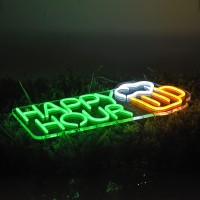 Roouneon Happy Hour Neon Sign Bar Man Cave Club Bedroom Led Dimmable Neon Lights Signs For Office Hotel Pub Cafe Wedding Birthday Party Man Cave Neon Light Art Wall Lights(17X8Inch)