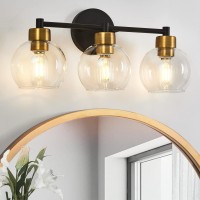 Yenlacy Bathroom Light Fixtures Black And Gold 3 Light Bathroom Vanity Light Bathroom Lights Over Mirror With Globe Glass Shad