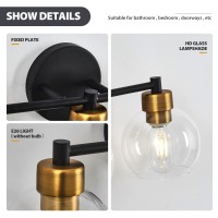 Yenlacy Bathroom Light Fixtures Black And Gold 3 Light Bathroom Vanity Light Bathroom Lights Over Mirror With Globe Glass Shad