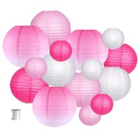 Paper Lanterns Decorative, Party Supplies For Wedding Easter Baby Showers Pink Birthday Party Decorations Pink/White 15Pcs