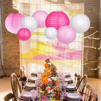 Paper Lanterns Decorative, Party Supplies For Wedding Easter Baby Showers Pink Birthday Party Decorations Pink/White 15Pcs