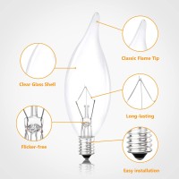 Brightever 12-Pack Vintage Incandescent Light Bulbs 40W, Dimmable 2500K Warm White Clear Flame Tip Candelabra Light Bulbs, 380Lm E12 Small Screw Edison Candle Bulbs For Chandeliers, Ceiling Fan Lights