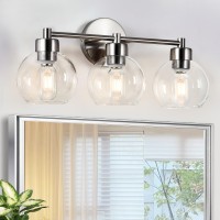 Yenlacy 3 Light Bathroom Vanity Light Brushed Nickel Bathroom Light Fixture With Clear Glass Shade And Metal Base Vanity Light