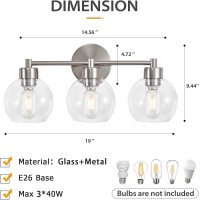 Yenlacy 3 Light Bathroom Vanity Light Brushed Nickel Bathroom Light Fixture With Clear Glass Shade And Metal Base Vanity Light