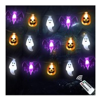 Halloween Lights, 16Ft 30 Led 3D Pumpkin Bat Ghost Battery Operated String Lights With Timer - 8 Lighting Modes Fairy Lights For Home Door Window Porch Decor Indoor Outdoor Halloween Party Decorations