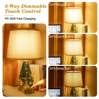 Yunhong Modern Glass Table Lamp Set Of 2,Bedside Lamp With Super Fast Iphone Charger 20W Pd Usb C+A, 3 Way Dimmable Home Decor Lamps With Fairy Lights, Nightstand Touch Lamps For Bedroom Living Room