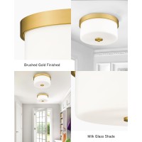 Emak 11 Inch Brushed Gold Flush Mount Ceiling Light Fixture 2Light Fixtures Ceiling Mount With Milk Glass Shades For Hallway